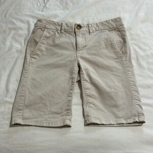 American Eagle Outfitters Khaki Bermuda Shorts Tan Stretch Chino Womens Size 0